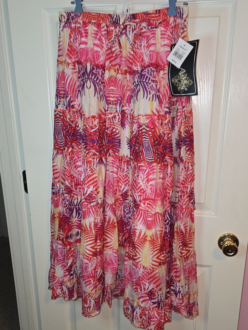 Jane Ashley Pink Purple Floral Tiered Maxi Skirt